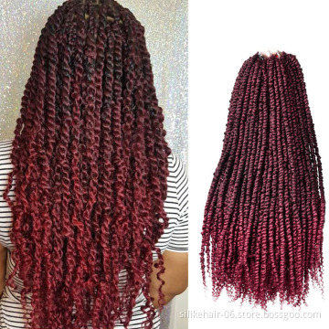 Hot Selling 24Inches Brown Red Pre-Twisted Crochet Braiding Synthetic Water Wave Passion Twist Crochet Braid Hair Extensions